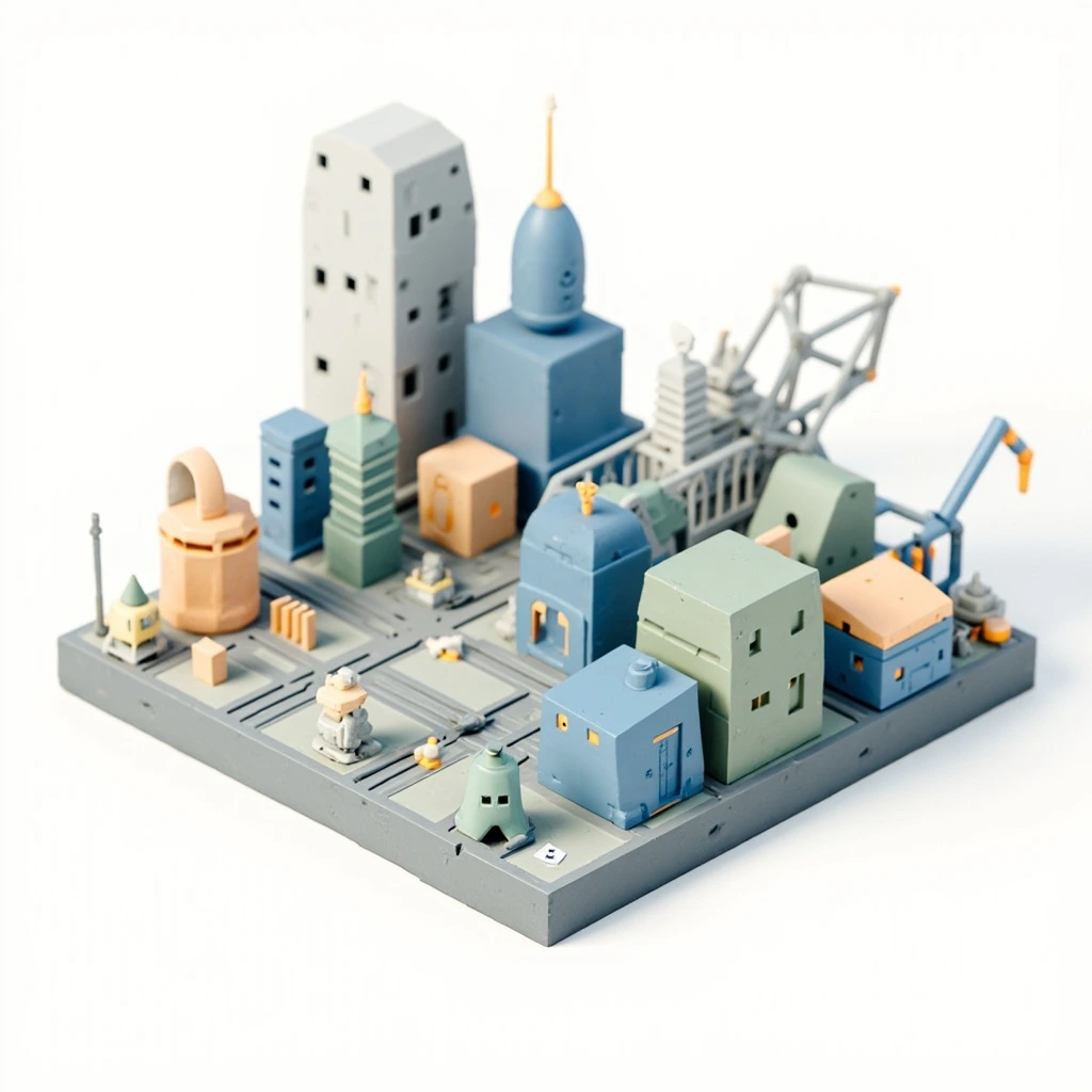 Isometric stylized town scene file preview
